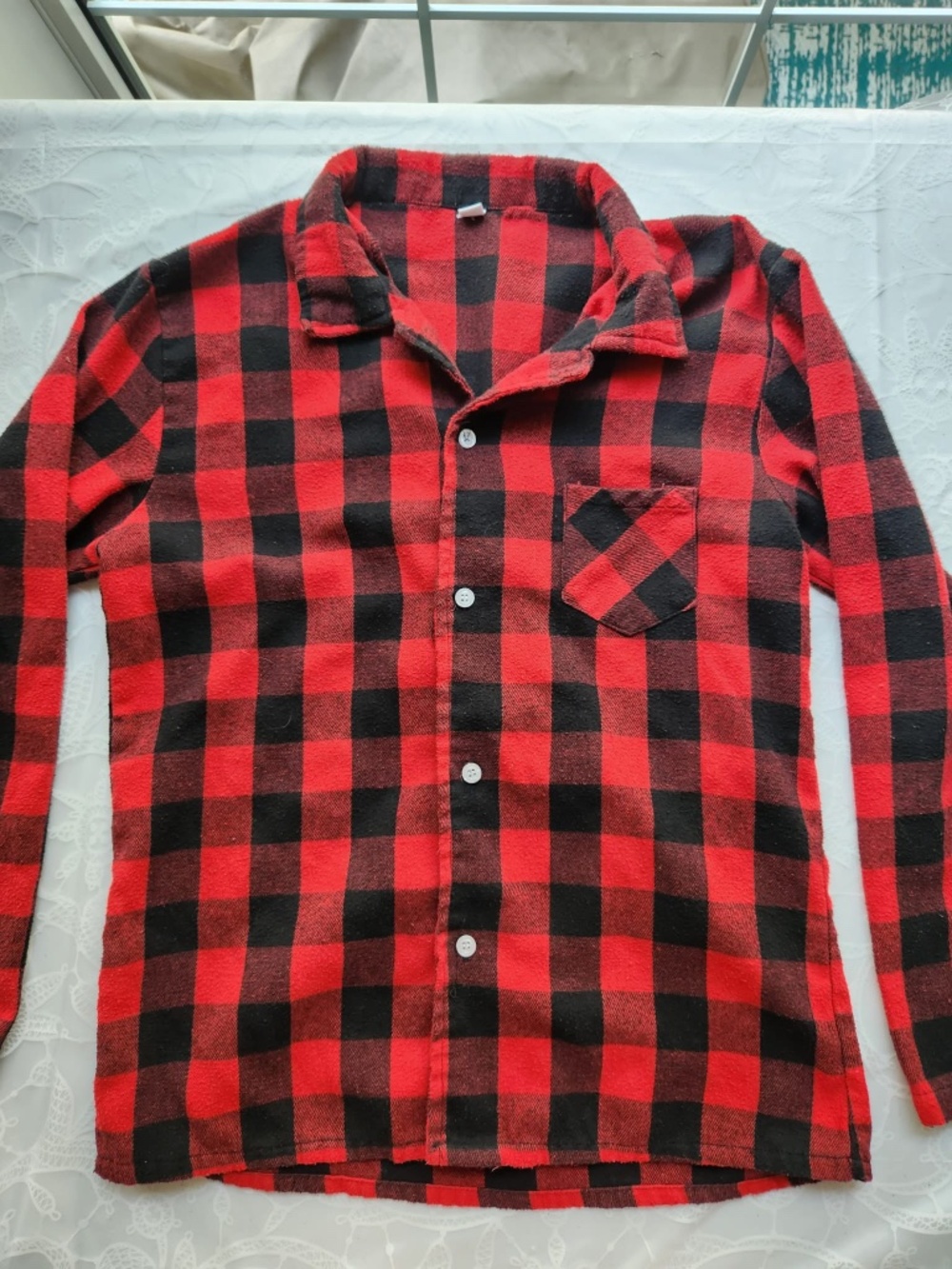 Cute Black and Red Checkered Long Sleeve Button Up Pajama Lumber Jack Shirt